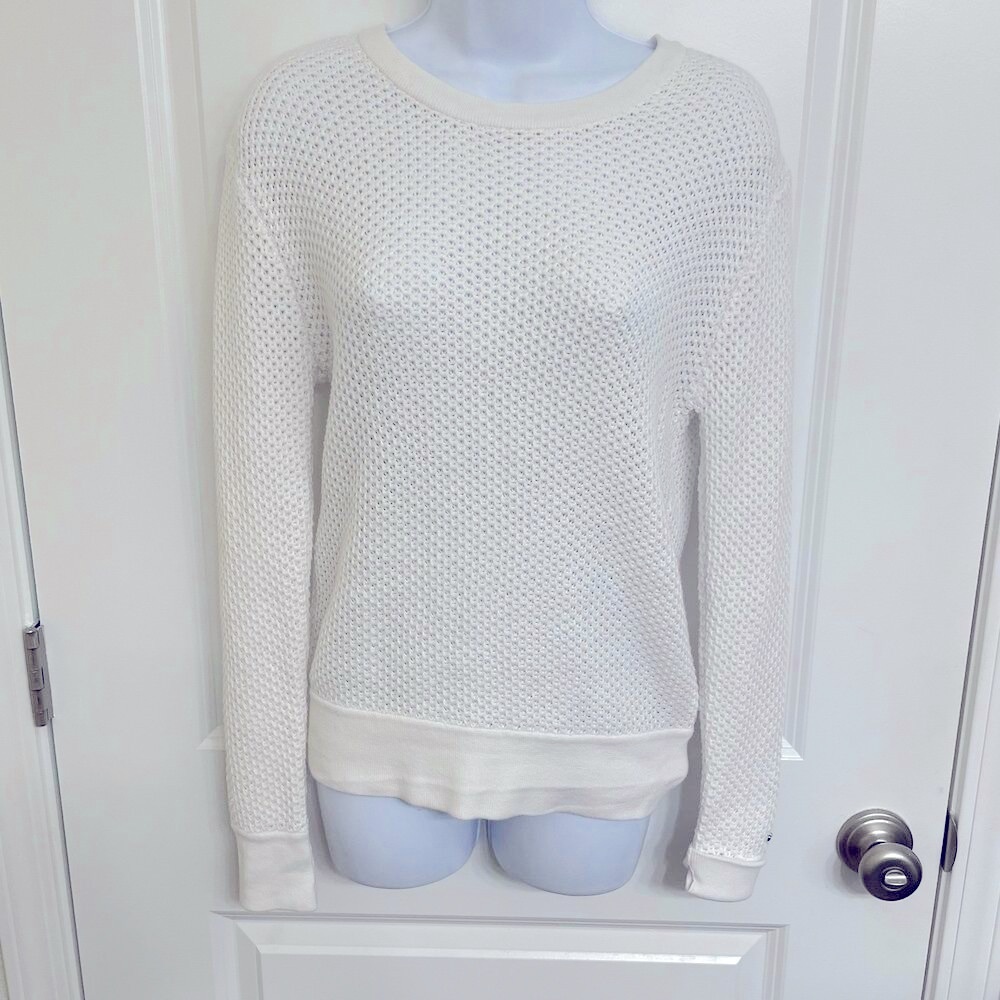 NWT Calia by Carrie Underwood White Effortless Backless Crocheted Sweater sz XS